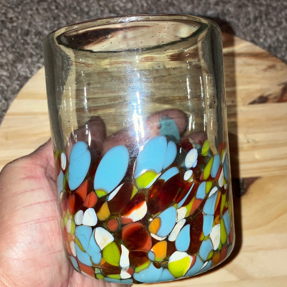 Fused Glass Multicolor Confetti Glass Candle Holder Or Tumbler 4” New - Picture 3 of 4